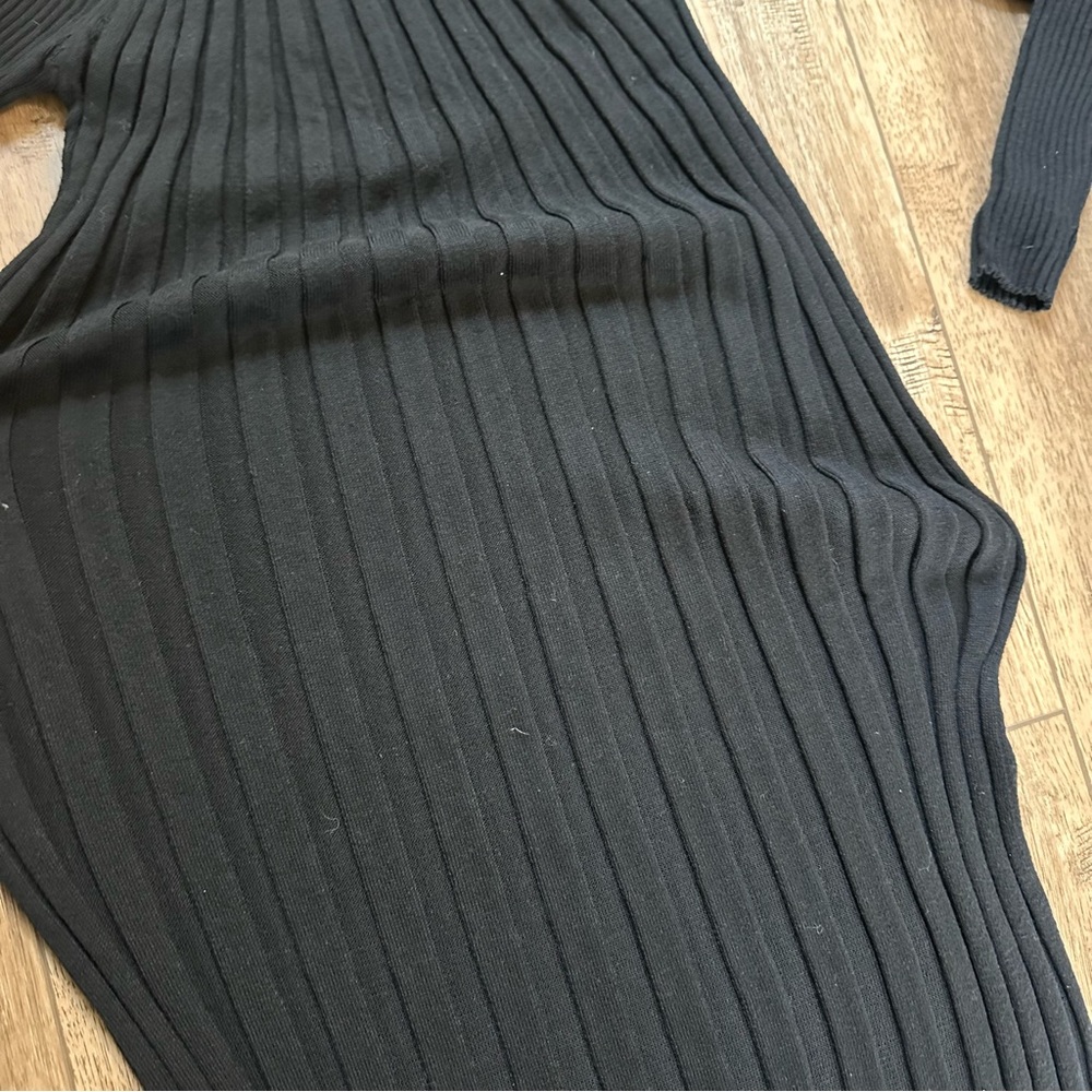 Paper Label Black Ribbed Dress, Midi, Organic Cotton, Stretch, Mock Neck, M - Picture 4 of 8